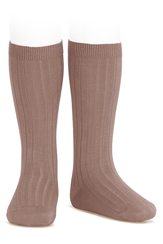 Praline Wide Ribbed Knee High Socks