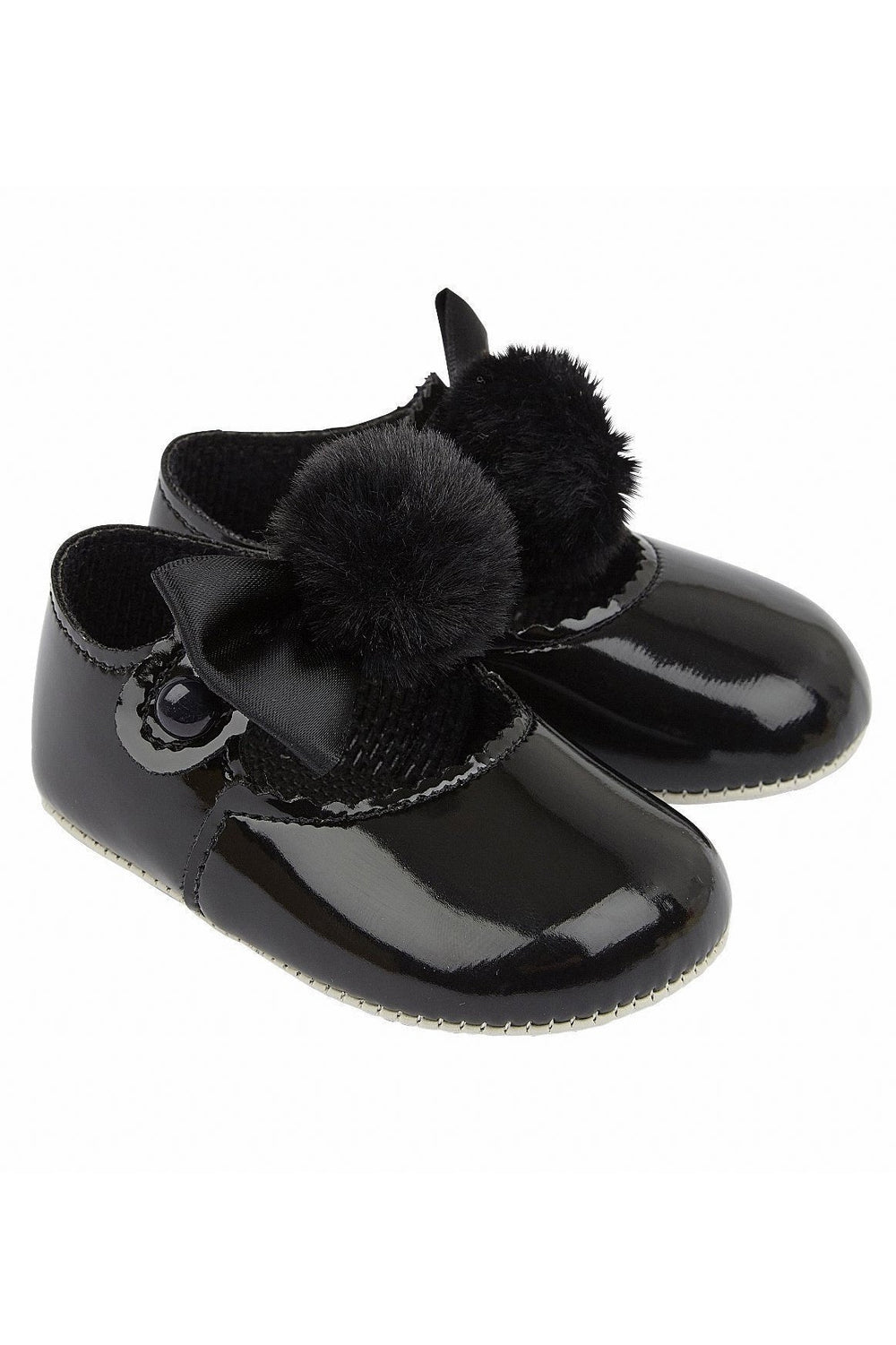 Baypods Black Pom Pom Soft Sole Shoes - Millie and John