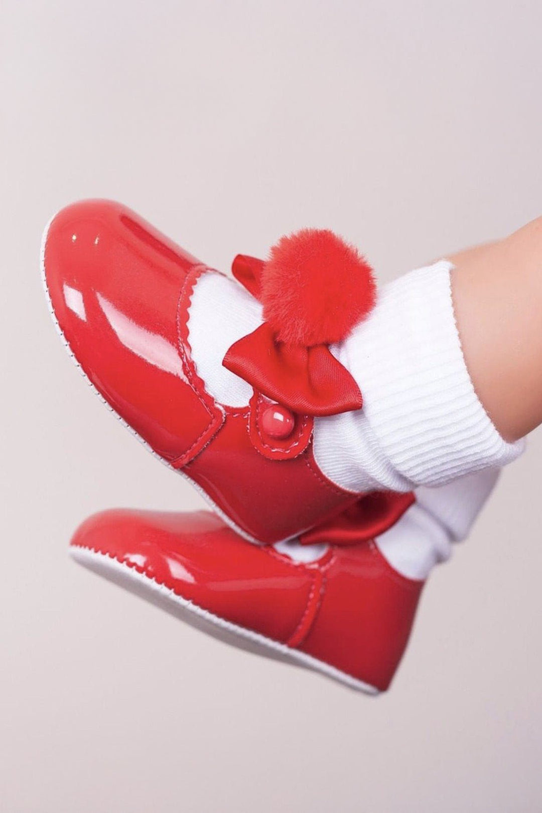 Baypods Red Pom Pom Soft Sole Shoes - Millie and John