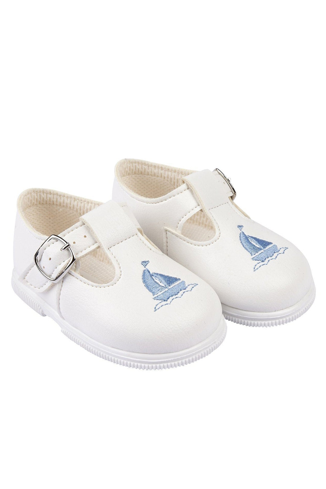 Baypods White & Light Blue Sailboat Hard Sole Shoes - Millie and John