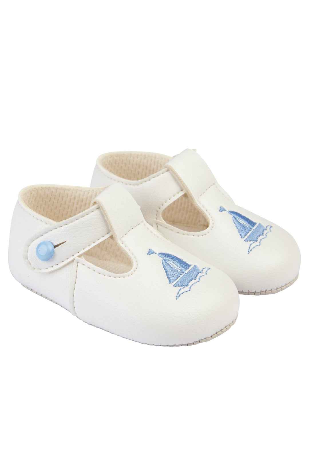 Baypods White & Light Blue Sailboat Soft Sole Shoes - Millie and John