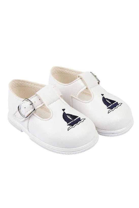 Baypods White & Navy Sailboat Hard Sole Shoes - Millie and John