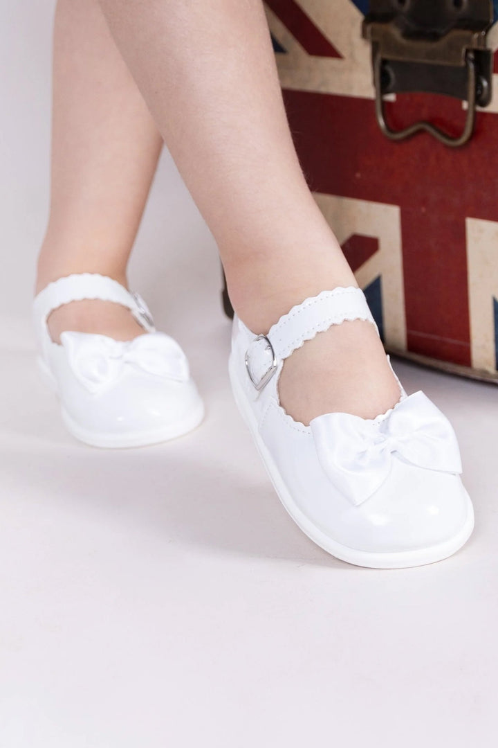 Baypods White Patent Hard Sole Bow Shoes - Millie and John