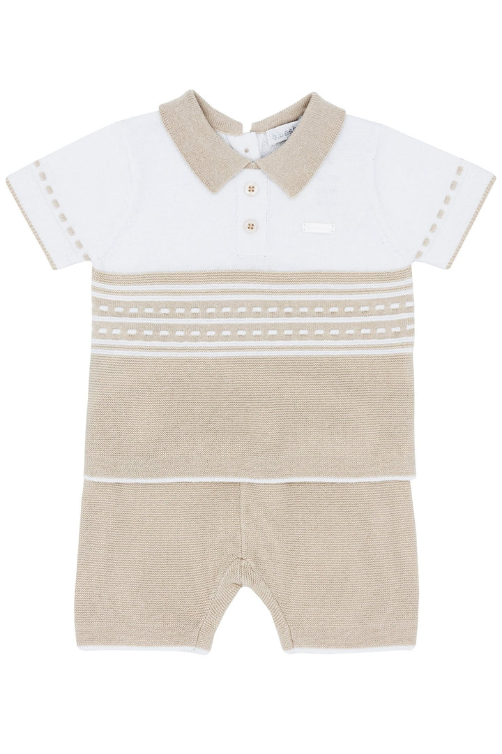 Blues Baby "Archie" Beige Knit Polo Shirt & Shorts - Millie and John