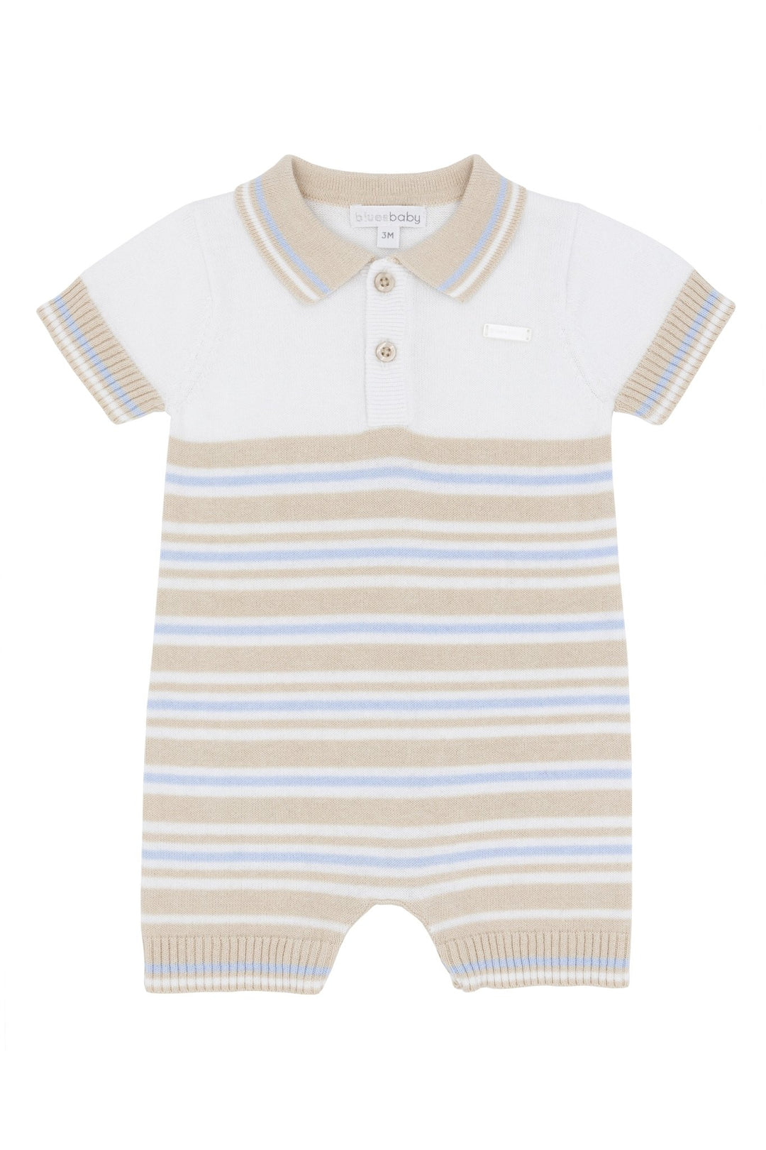 Blues Baby "Cassius" Beige & Blue Striped Knitted Romper - Millie and John