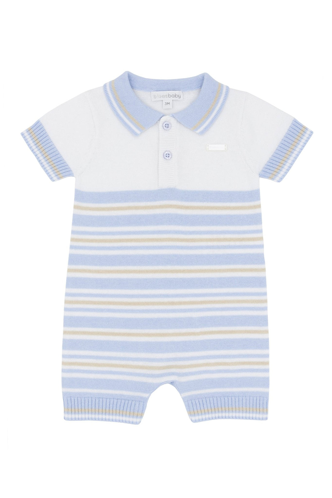 Blues Baby "Cassius" Blue & Beige Striped Knitted Romper - Millie and John