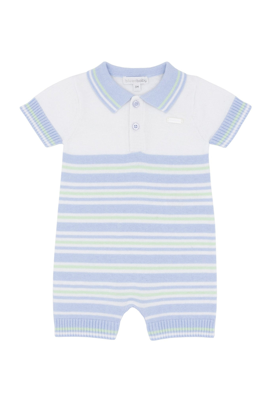 Blues Baby "Cassius" Blue & Mint Striped Knitted Romper - Millie and John