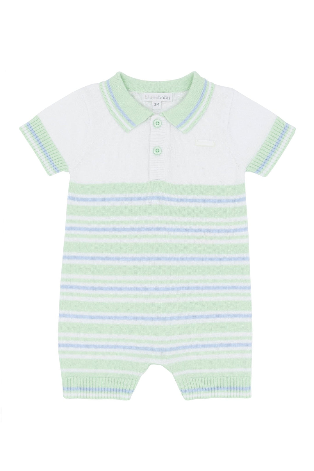 Blues Baby "Cassius" Mint & Blue Striped Knitted Romper - Millie and John