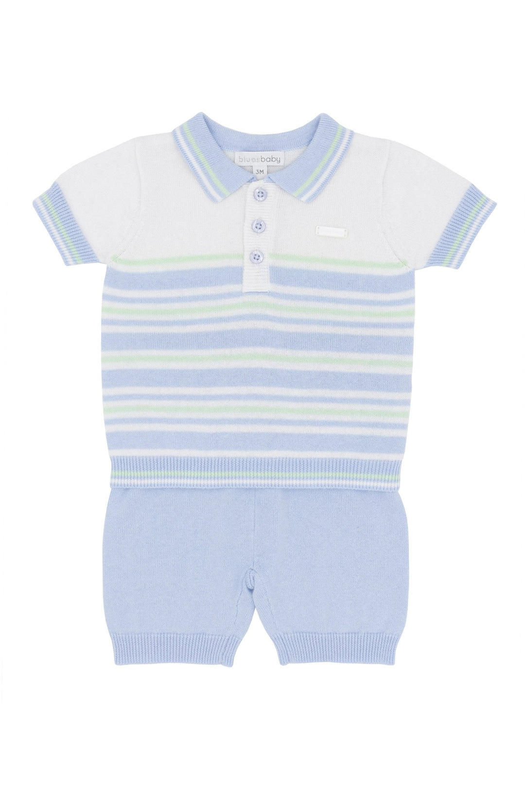 Blues Baby "Enzo" Blue & Mint Striped Knitted Polo Shirt & Shorts - Millie and John