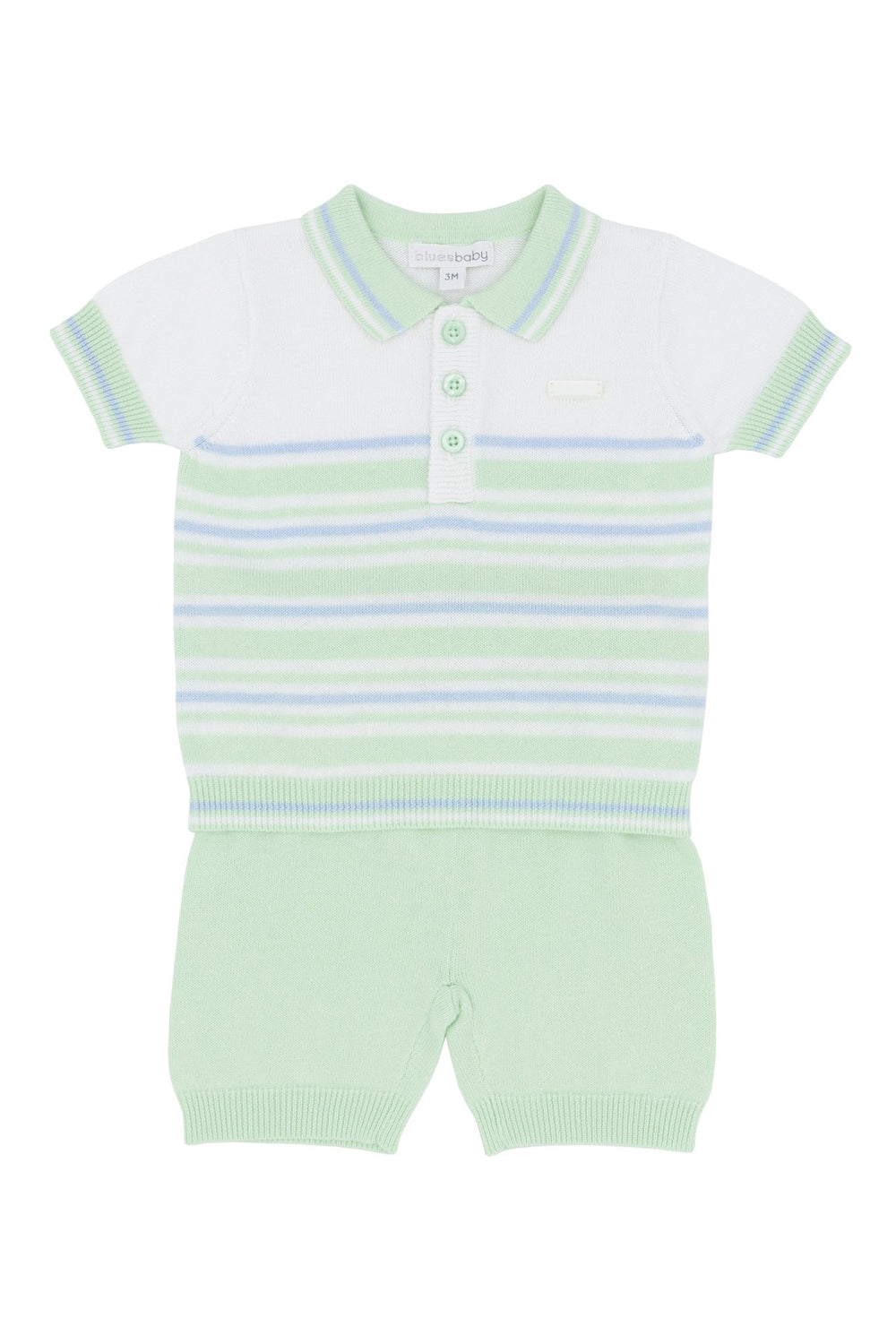 Blues Baby "Enzo" Mint & Blue Striped Knitted Polo Shirt & Shorts - Millie and John