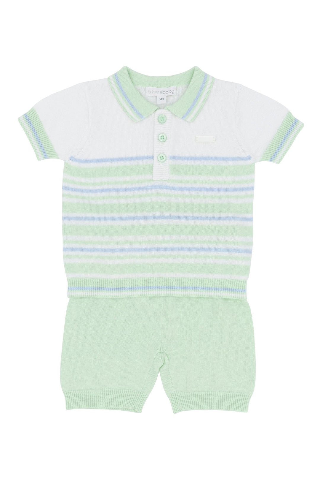 Blues Baby "Enzo" Mint & Blue Striped Knitted Polo Shirt & Shorts - Millie and John