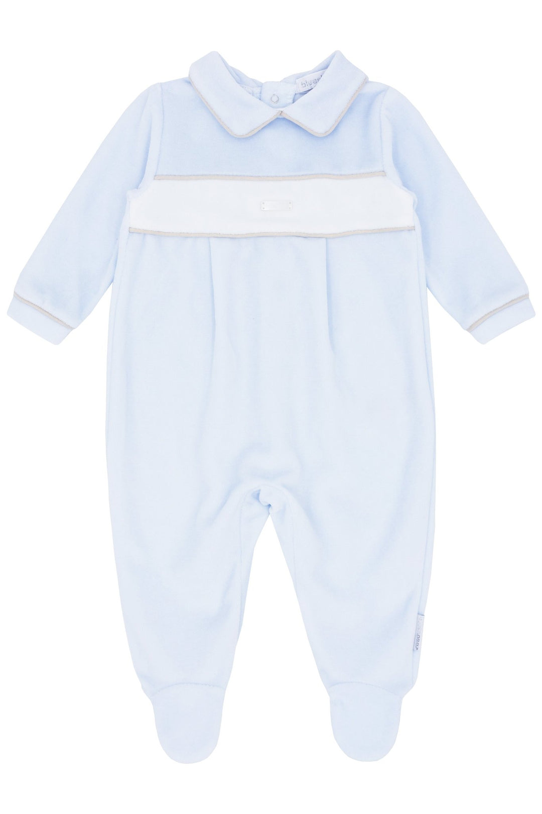 Blues Baby "Holden" Baby Blue Velour Sleepsuit - Millie and John
