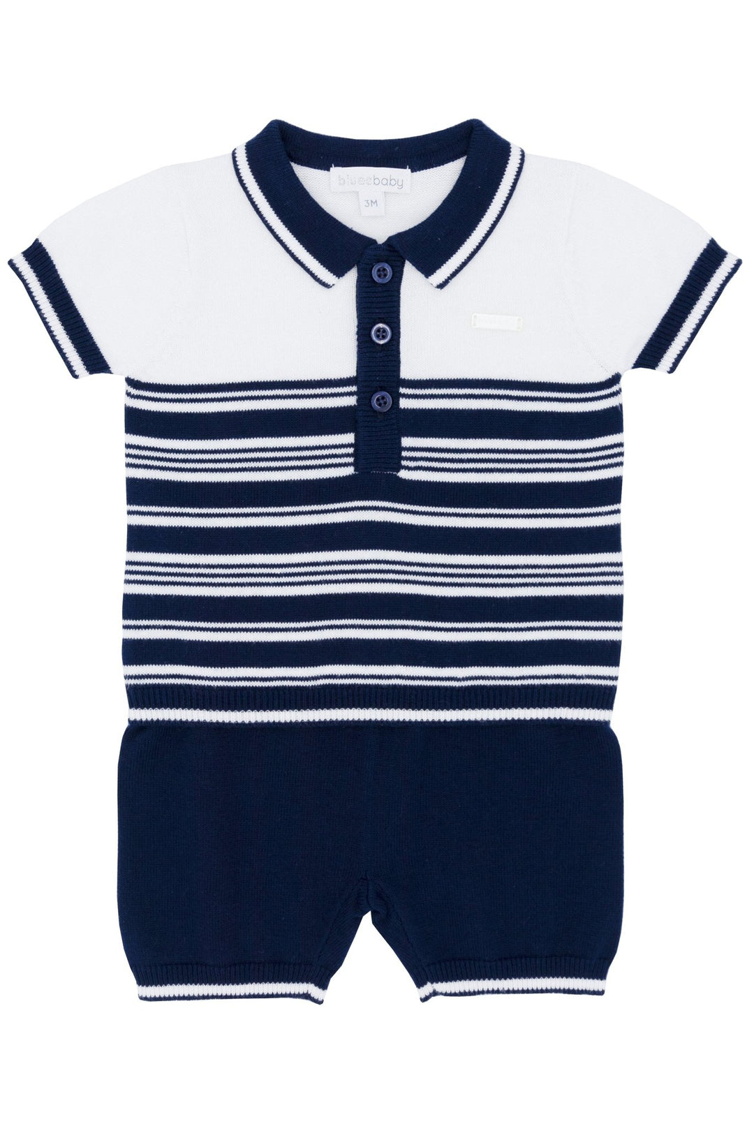 Blues Baby "Jacob" Navy Striped Knit Polo Shirt & Shorts - Millie and John