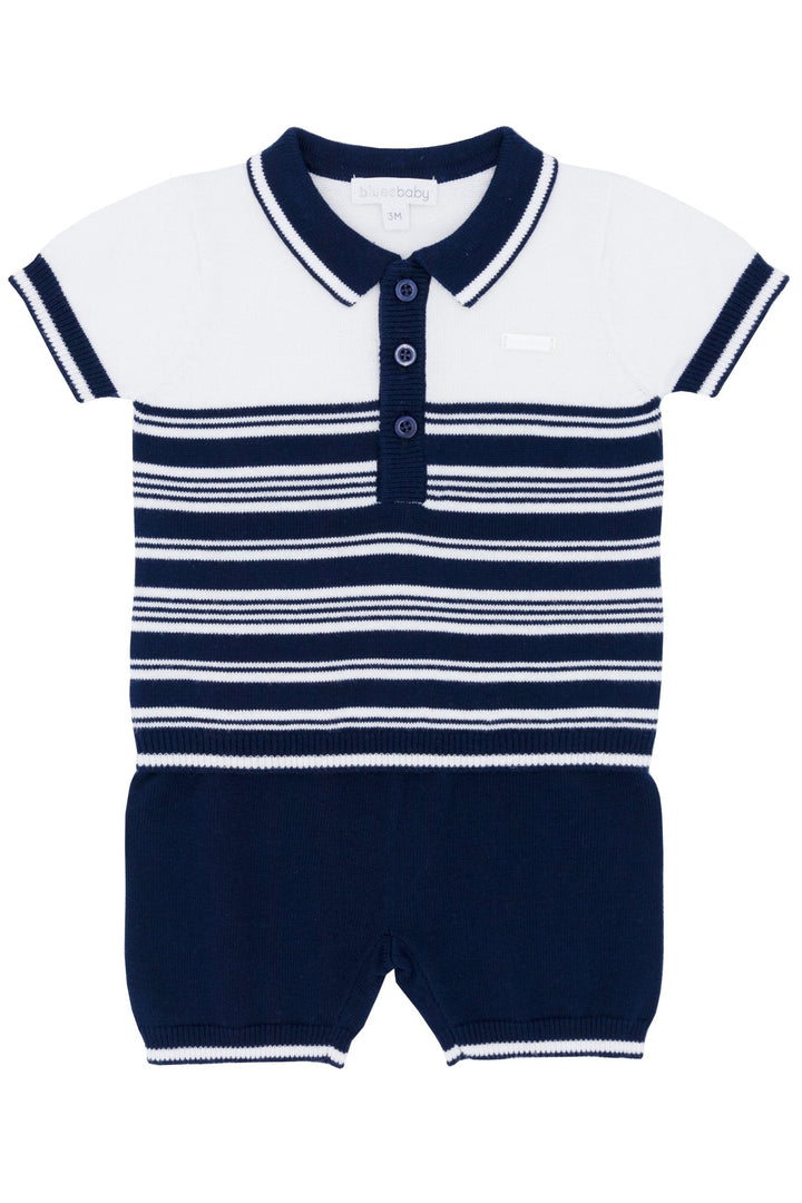 Blues Baby "Jacob" Navy Striped Knit Polo Shirt & Shorts - Millie and John