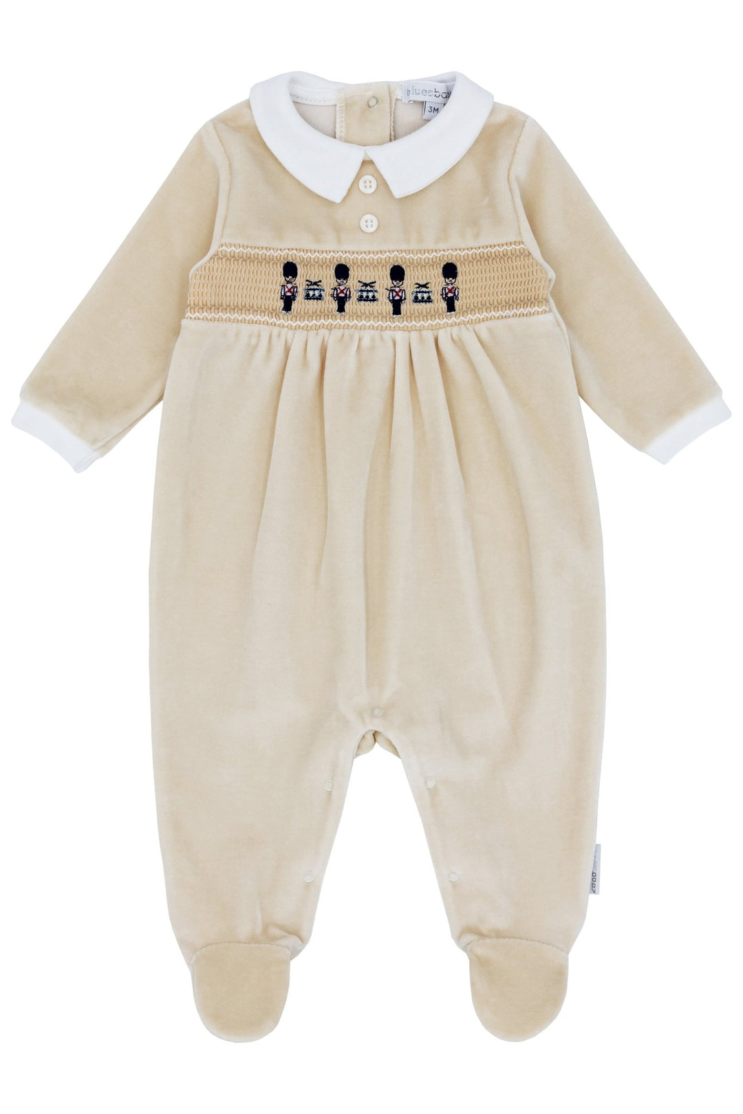 Blues Baby "Jasper" Beige Smocked King's Guard Velour Sleepsuit - Millie and John