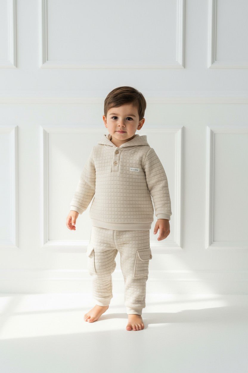 Blues Baby "Kai" Beige Quilted Hooded Tracksuit - Millie and John