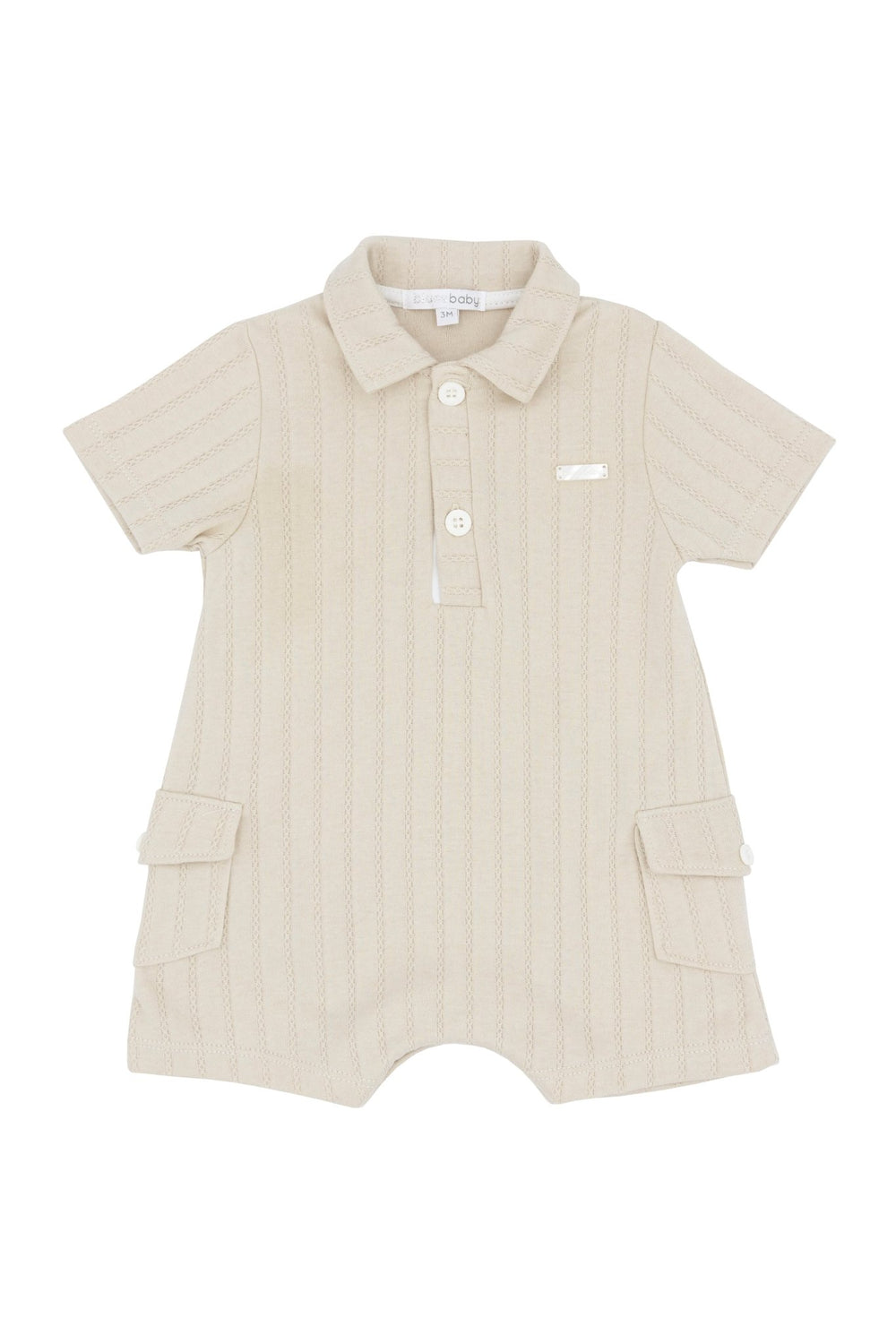 Blues Baby "Ozzy" Beige Cargo Pocket Romper - Millie and John