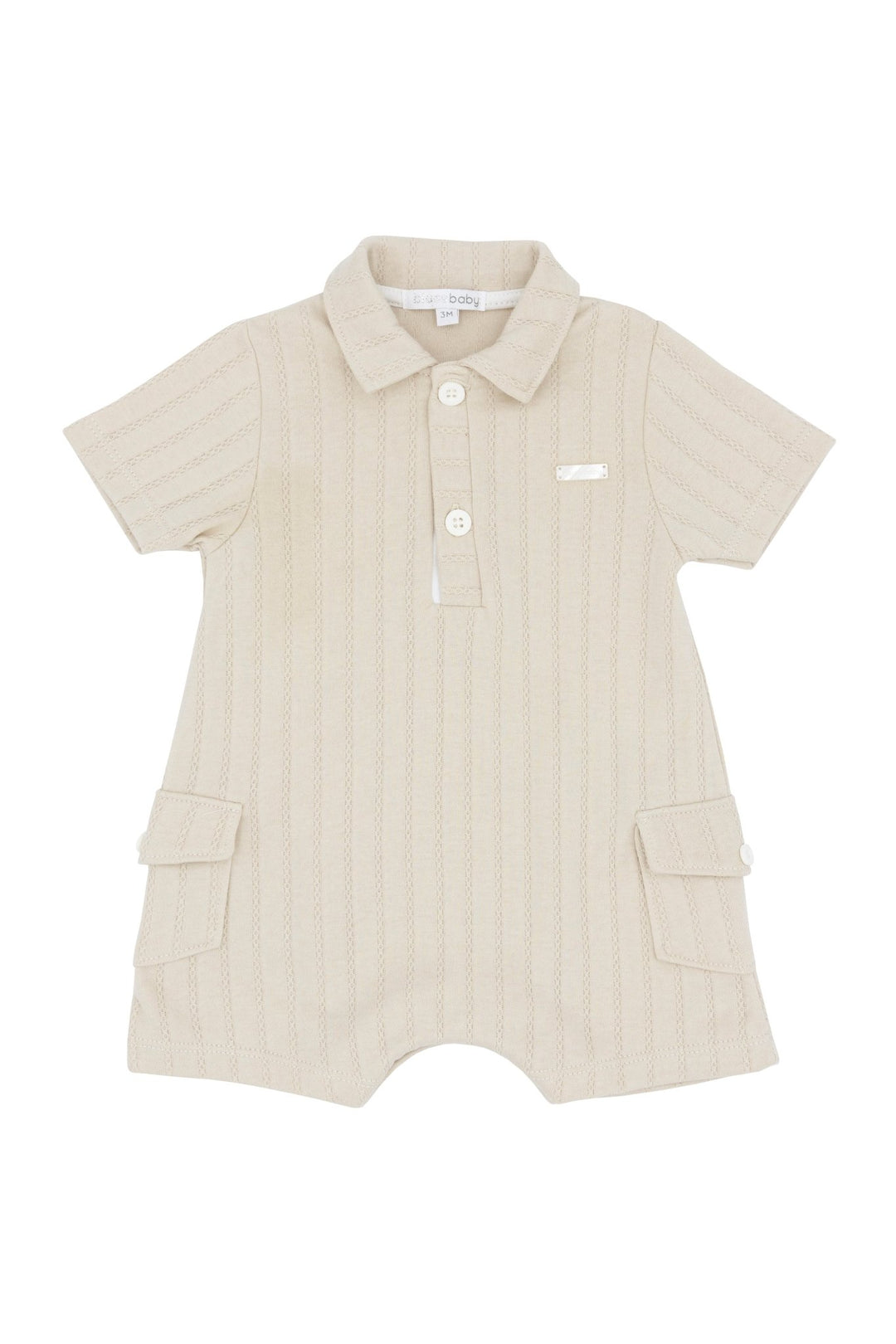 Blues Baby "Ozzy" Beige Cargo Pocket Romper - Millie and John