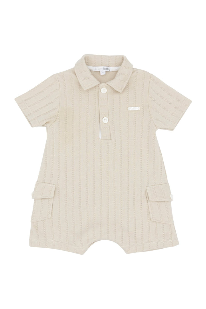 Blues Baby "Ozzy" Beige Cargo Pocket Romper - Millie and John