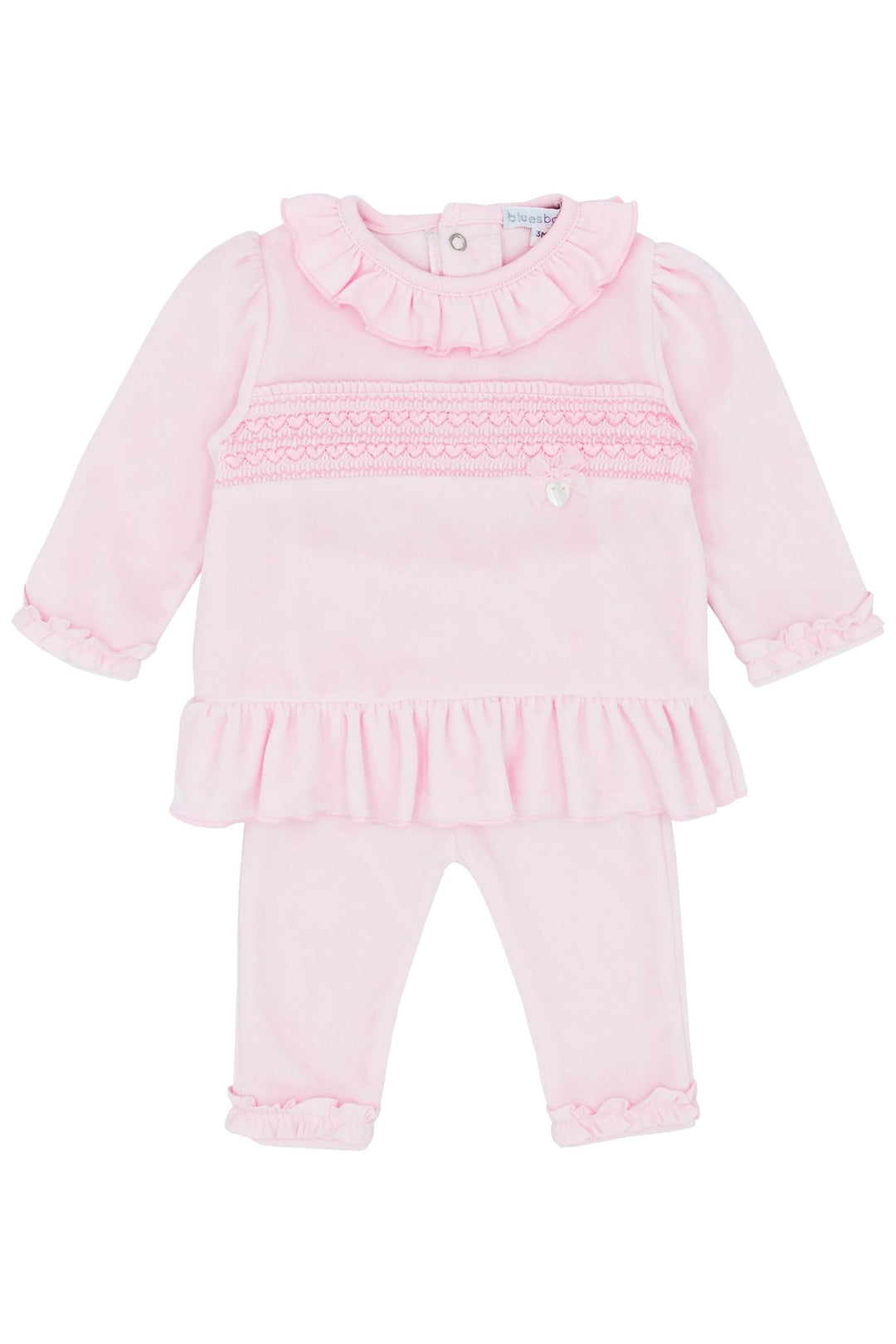 Blues Baby "Poppy" Pink Smocked Velour Top & Trousers - Millie and John