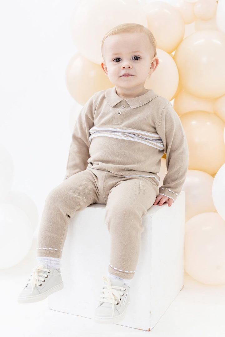 Blues Baby "Zion" Beige Knit Top & Trousers - Millie and John