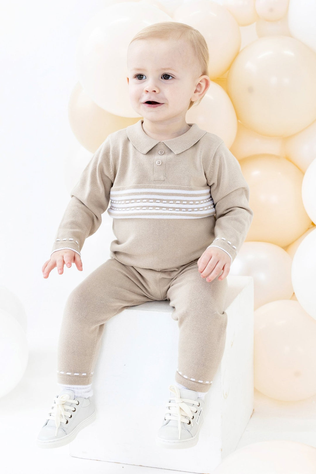 Blues Baby "Zion" Beige Knit Top & Trousers - Millie and John