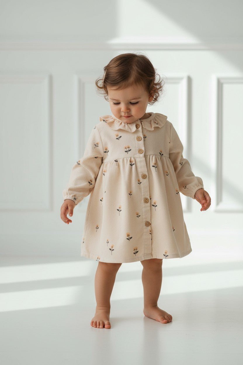 Búho "Romilly" Embroidered Flower Cord Dress (12 - 24M) - Millie and John