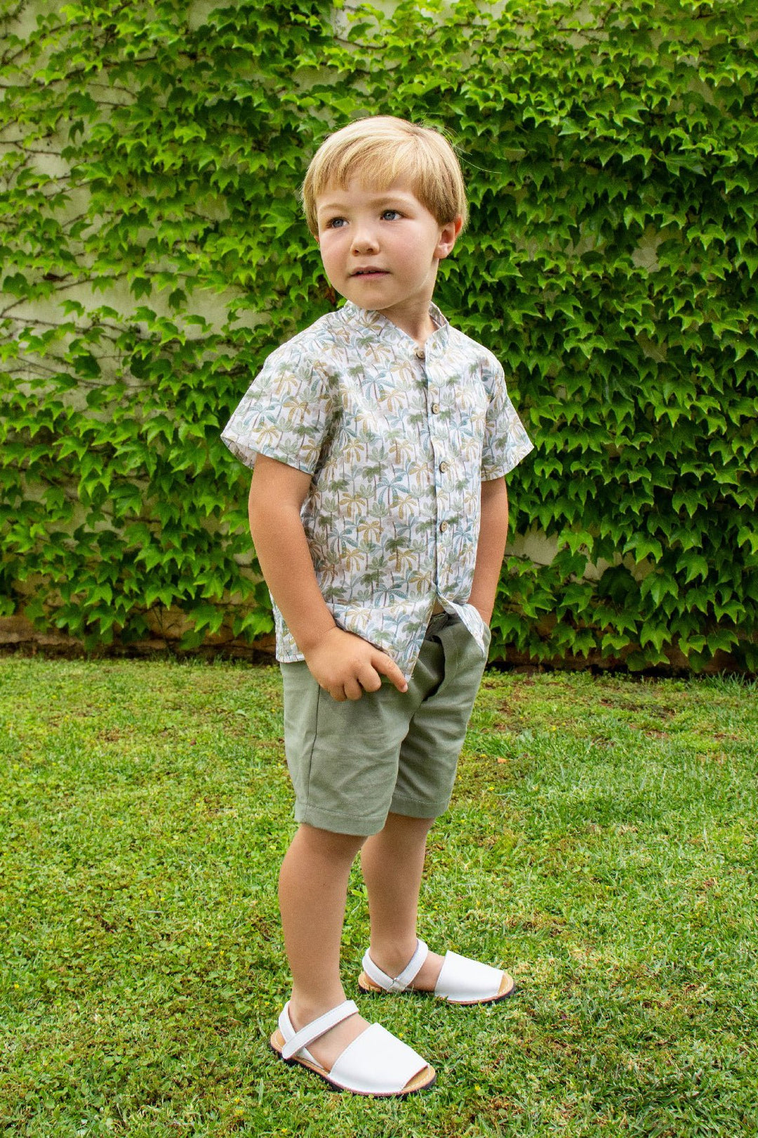 Calamaro "Alfred" Olive Green Palm Tree Shirt & Shorts - Millie and John