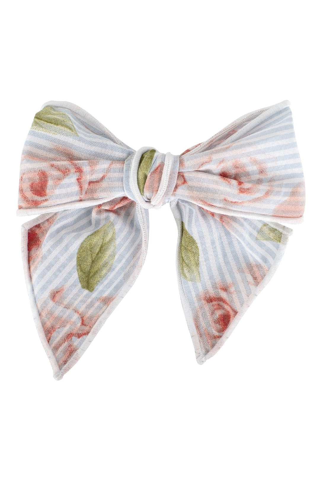 Calamaro Blue & Pink Rose Print Hair Bow - Millie and John