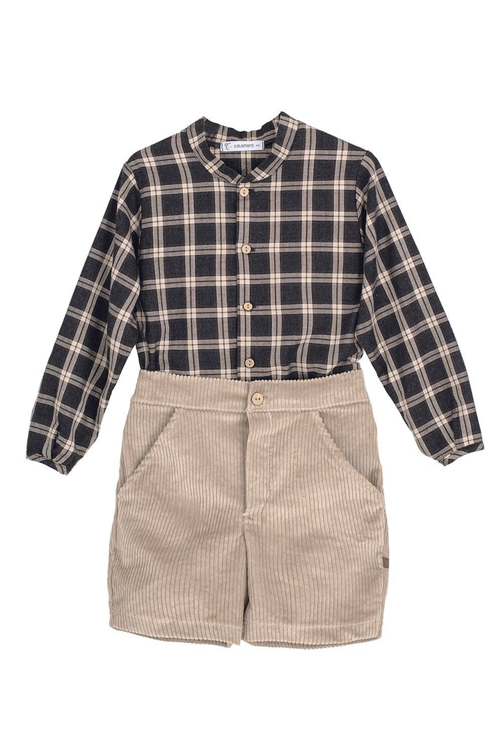 Calamaro "Bram" Charcoal & Stone Tartan Shirt & Shorts - Millie and John