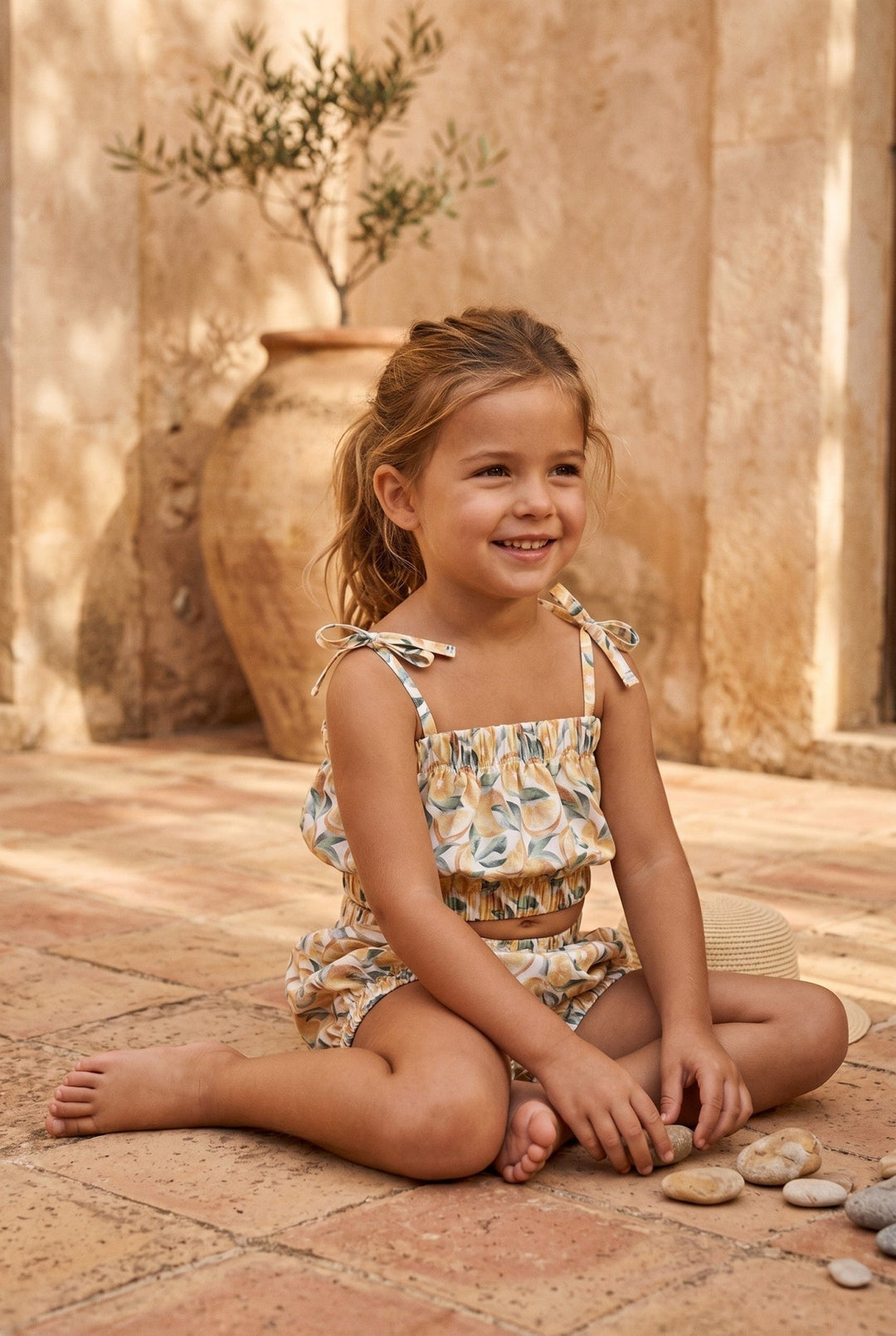 Calamaro "Callie" Yellow Lemon-Print Crop Top & Shorts - Millie and John
