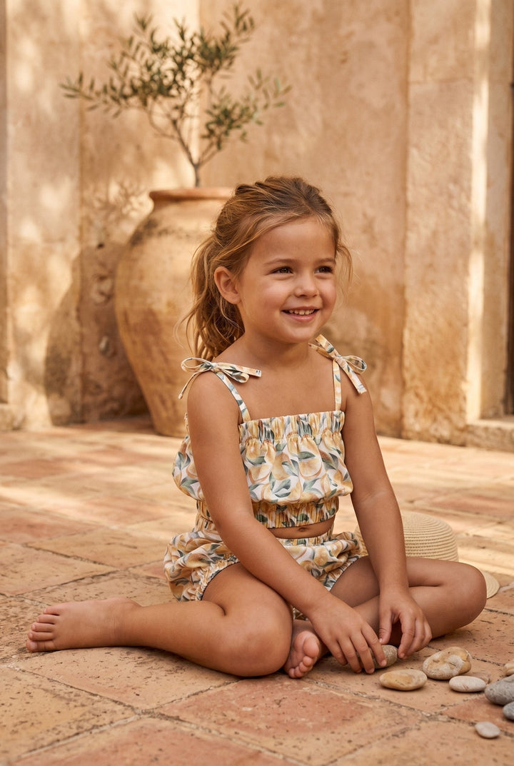 Calamaro "Callie" Yellow Lemon-Print Crop Top &amp; Shorts - Millie and John