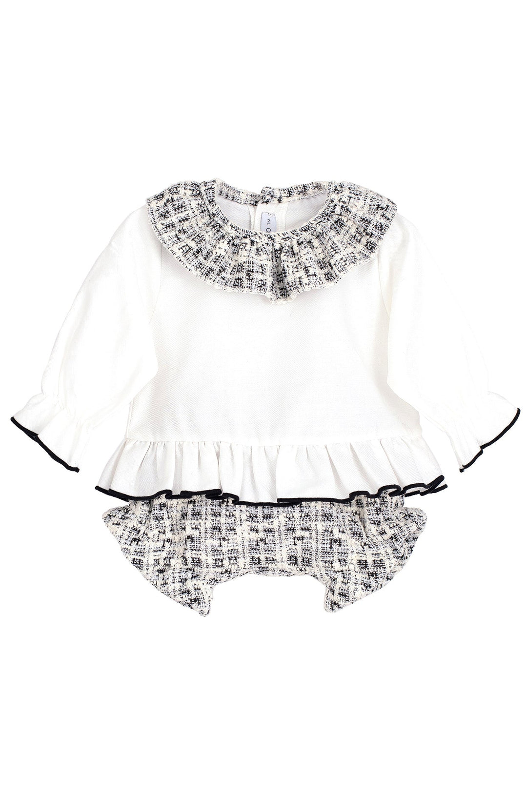 Calamaro "Celina" Black & White Shimmer Tweed Blouse & Bloomers - Millie and John