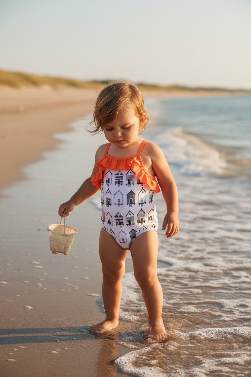Calamaro "Clover" Orange & Grey Beach Hut Swimsuit - Millie and John