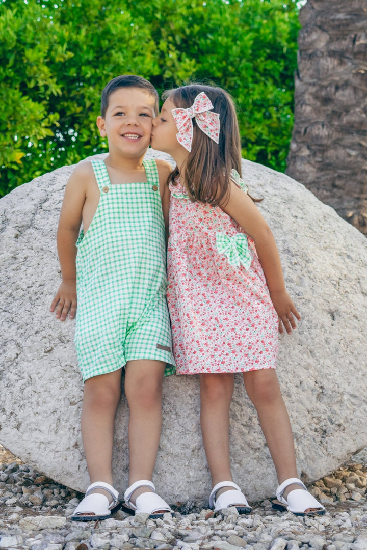 Calamaro "Daniel" Emerald Green Gingham Dungarees - Millie and John