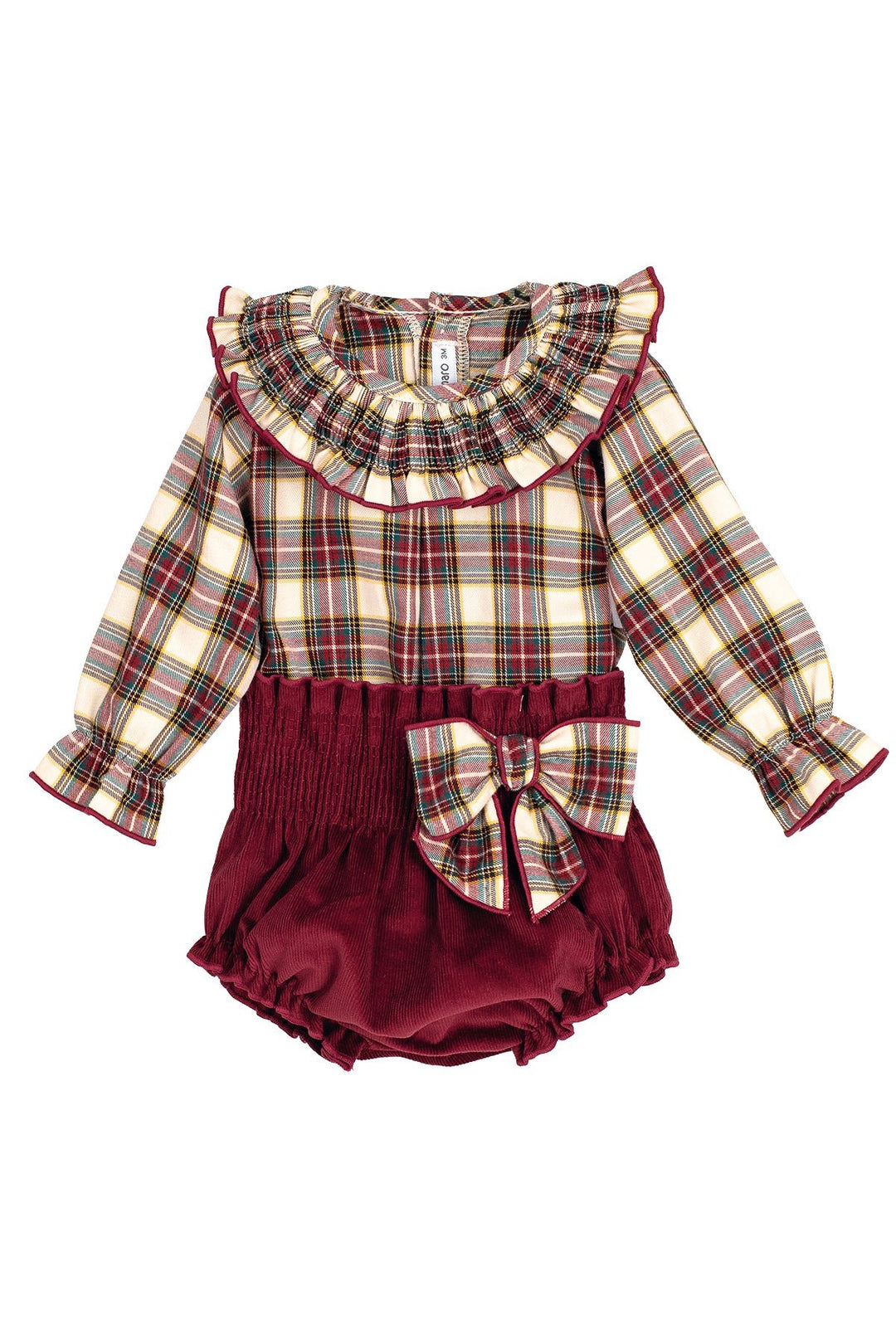 Calamaro "Edie" Burgundy & Oatmeal Tartan Blouse & Bloomers - Millie and John