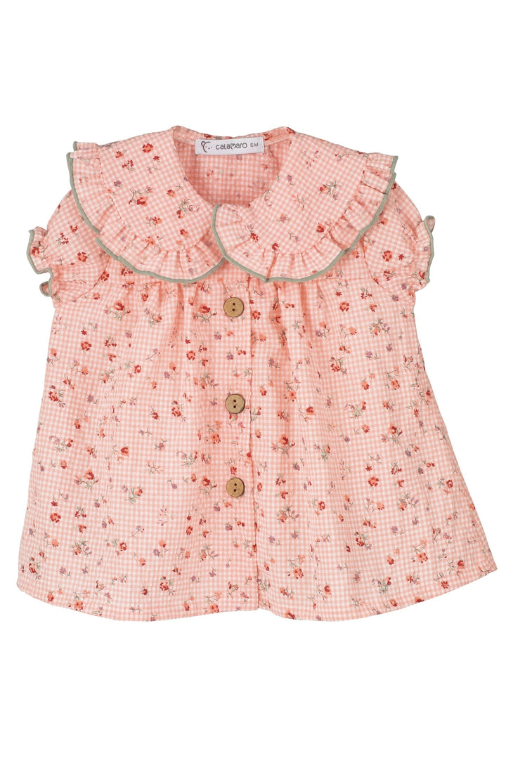 Calamaro "Everleigh" Coral Gingham Floral Dress - Millie and John