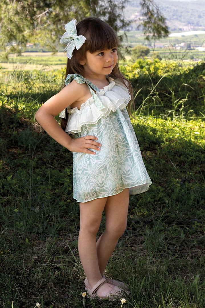 Calamaro Excellentt "Adelaide" Sage Leaf - Print One - Shoulder Dress - Millie and John