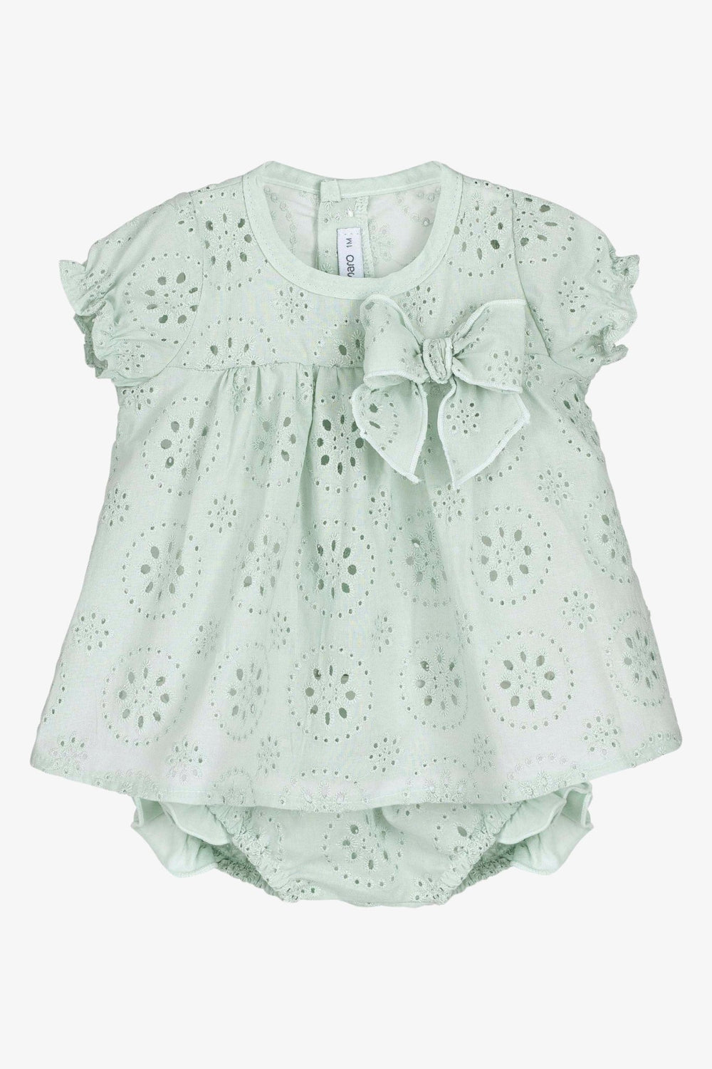 Calamaro Excellentt "Carmilla" Sage Green Broderie Anglaise Dress & Bloomers - Millie and John