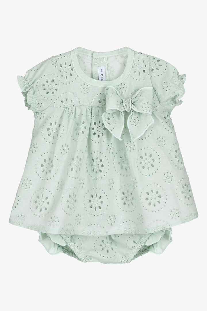 Calamaro Excellentt "Carmilla" Sage Green Broderie Anglaise Dress &amp; Bloomers - Millie and John