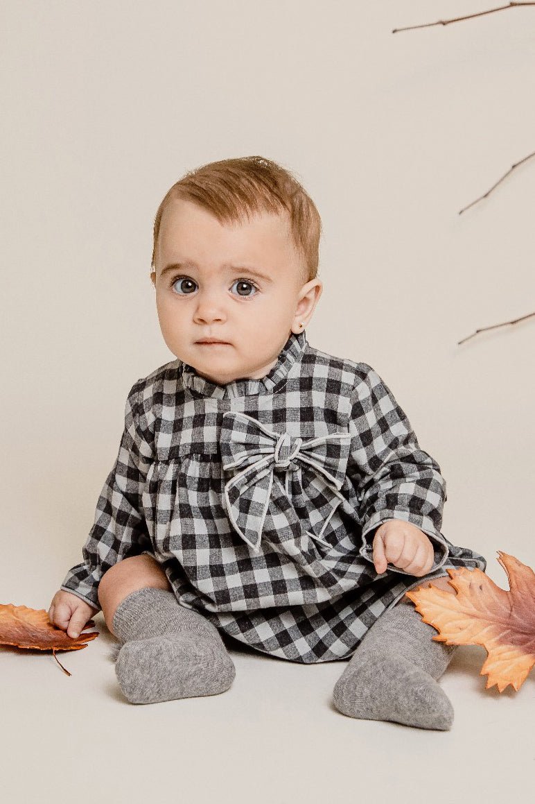 Calamaro Excellentt "Esmee" Charcoal Checked Dress - Millie and John