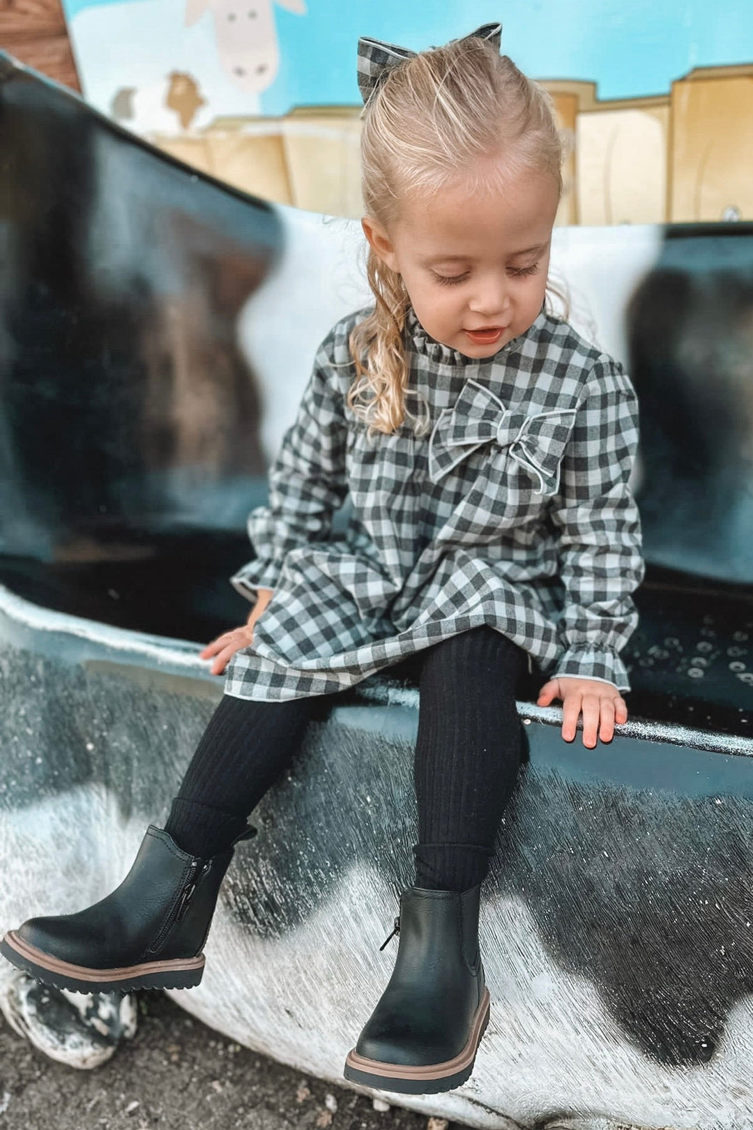 Calamaro Excellentt "Esmee" Charcoal Checked Dress - Millie and John