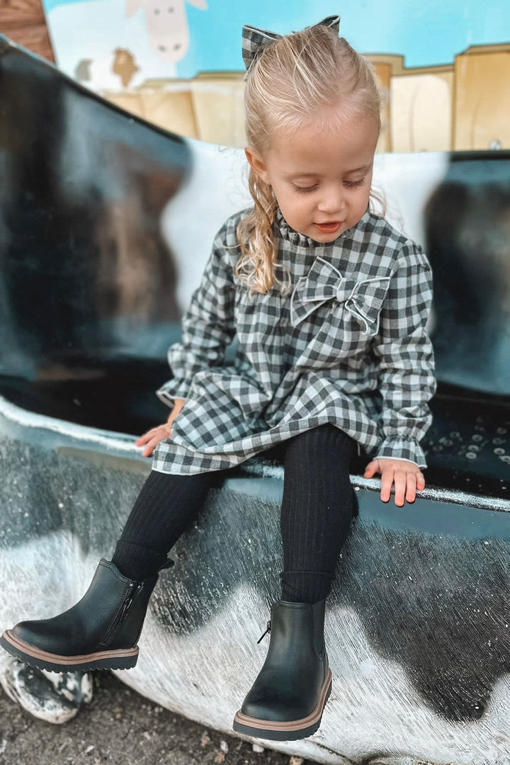 Calamaro Excellentt "Esmee" Charcoal Checked Dress - Millie and John