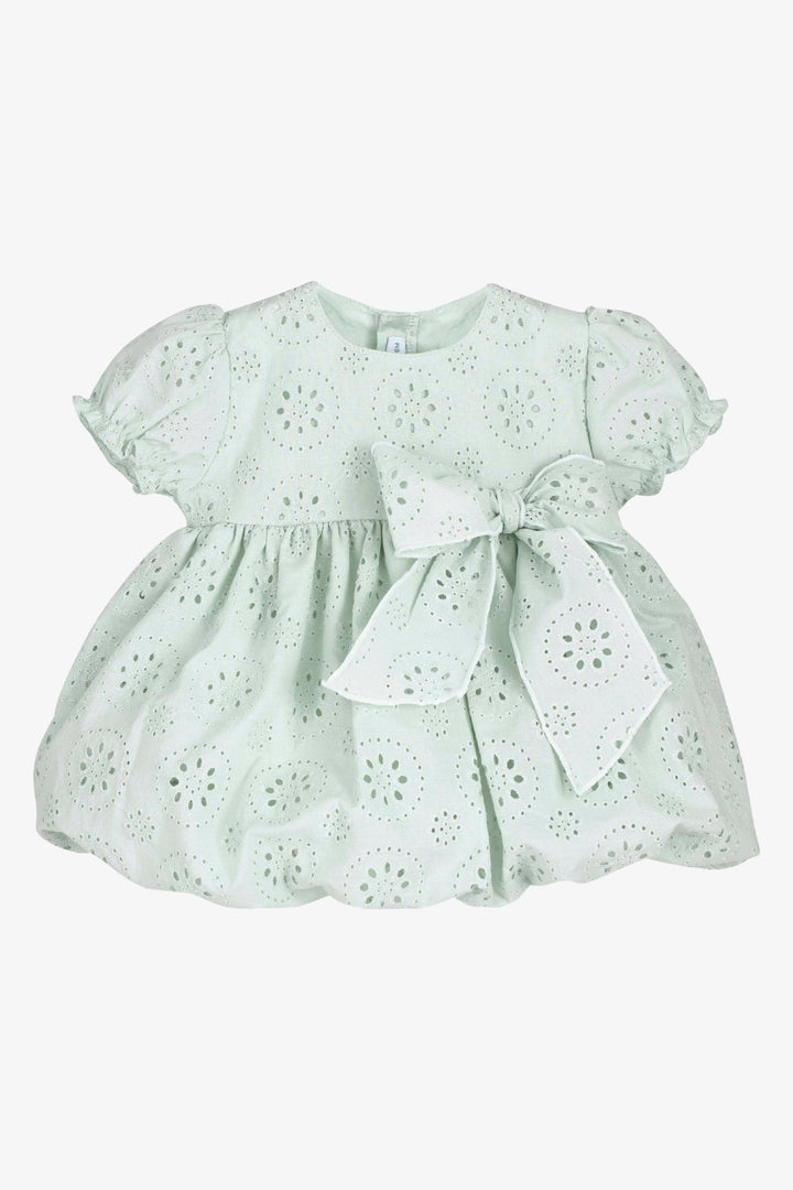 Calamaro Excellentt "Mabel" Sage Green Broderie Anglaise Bubble Dress - Millie and John