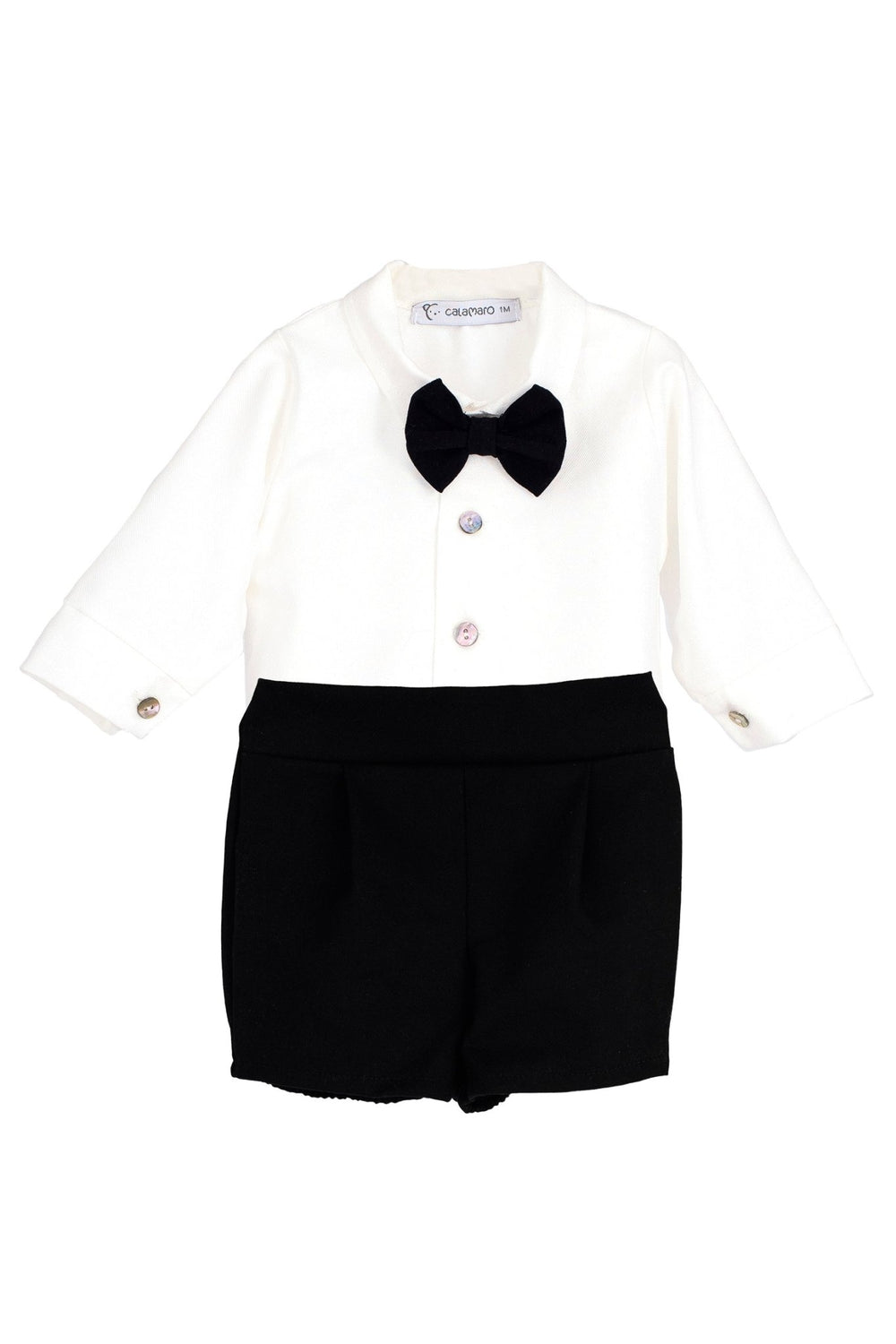 Calamaro Excellentt "Montgomery" Traditional White Shirt & Black Velvet Shorts - Millie and John