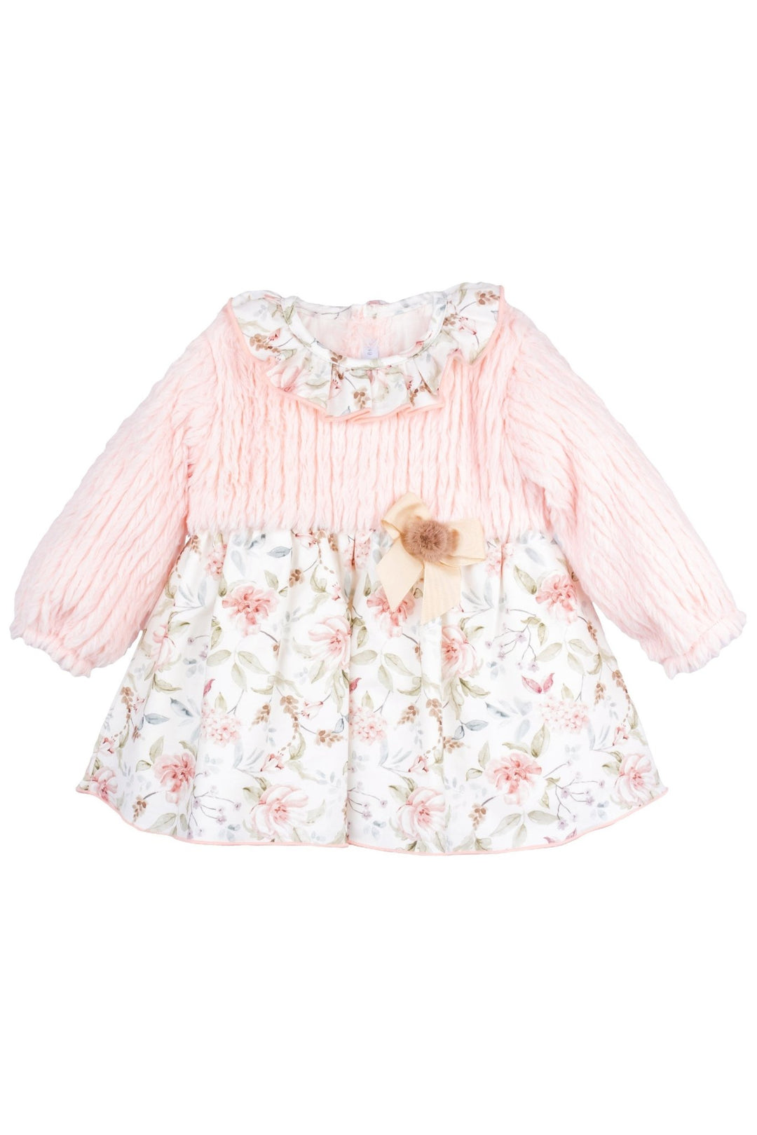 Calamaro Excellentt "Nancy" Pale Pink Faux Fur Floral Dress - Millie and John