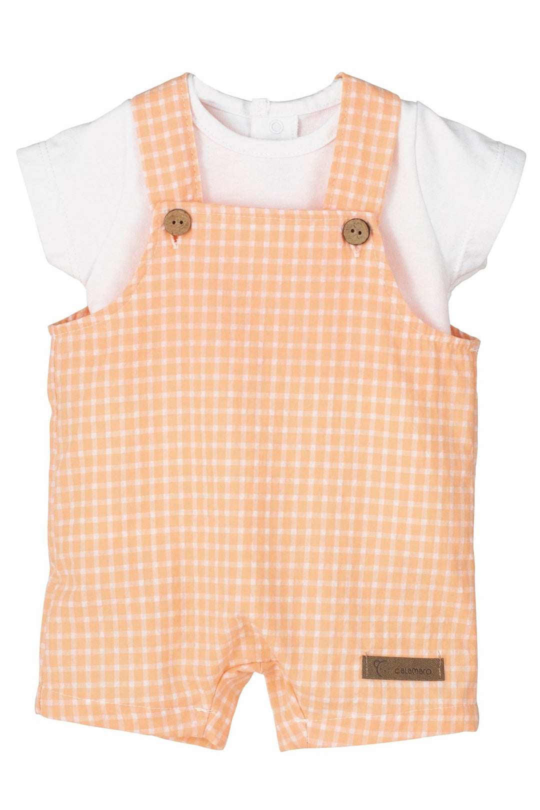 Calamaro "Ezra" Peach Gingham Dungarees Set - Millie and John