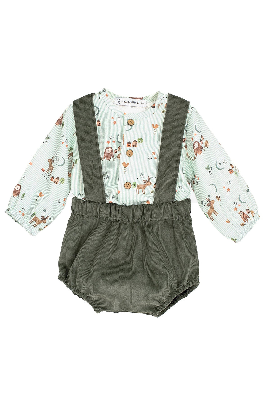 Calamaro "Finn" Sage Green Striped Forest Animals Shirt & Jam Pants - Millie and John