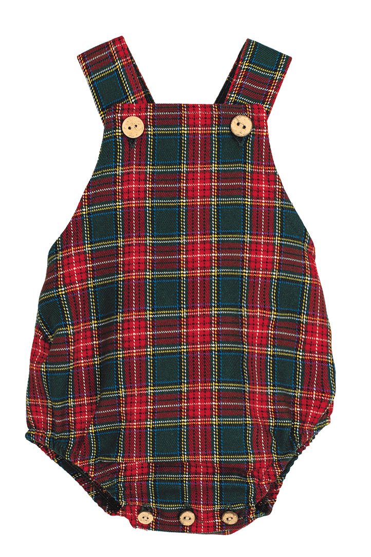 Calamaro "Fraser" Red & Bottle Green Tartan Dungaree Romper - Millie and John