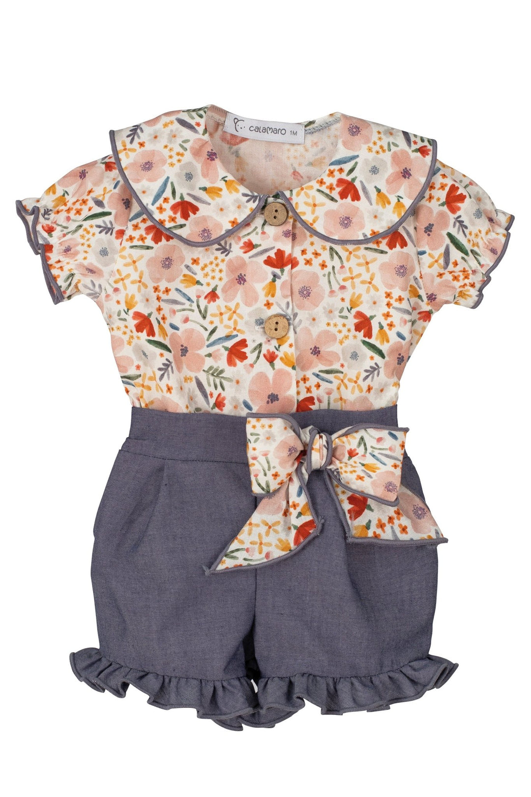 Calamaro "Hailey" Dusky Coral Floral Blouse & Shorts - Millie and John